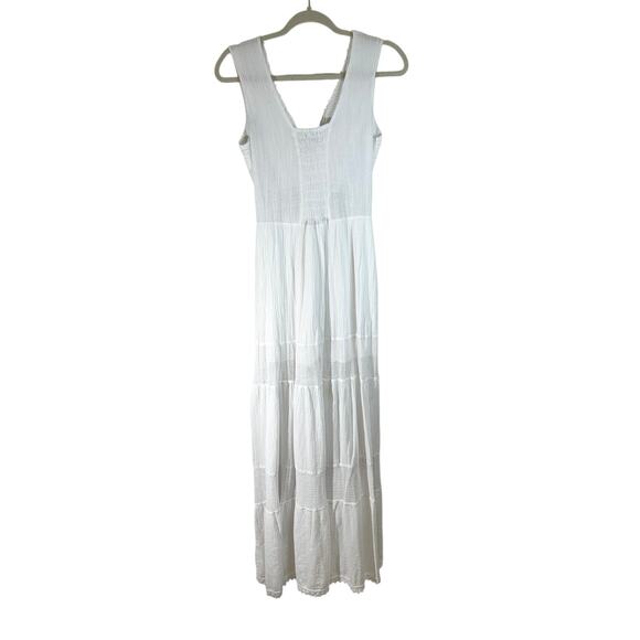 Cotton Natural Peruvian Sleeveless Tiered Maxi Dress Crochet Trim White S Fairy - Picture 2 of 16